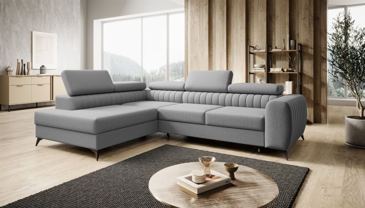 Ecksofa Schlafsofa Sofa FARGO in Stoff Vogue Silbergrau Ottomane Links von Fun Möbel