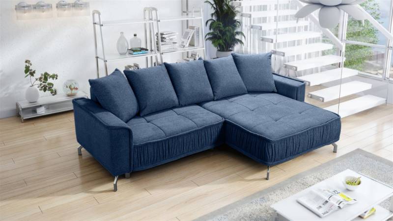 Ecksofa Schlafsofa Sofa FLORENCE Stoff Bubble Dunkelblau Ottomane Rechts von Fun Möbel
