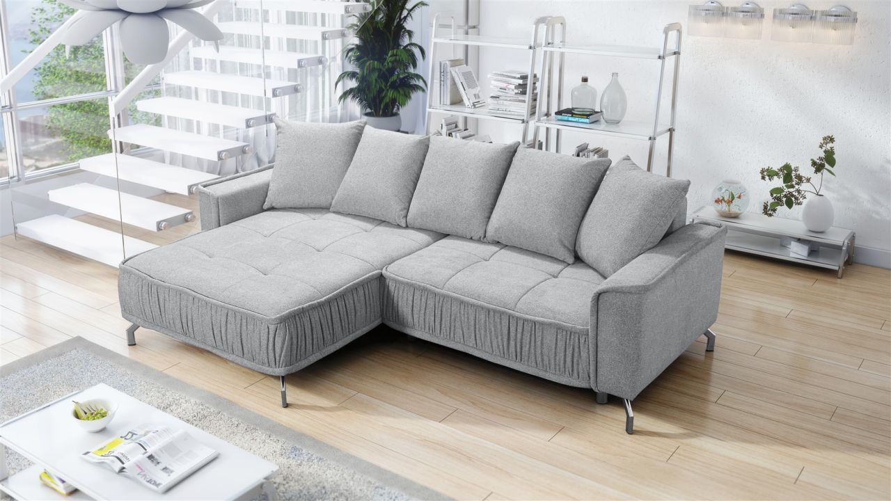 Ecksofa Schlafsofa Sofa FLORENCE Stoff Bubble Grau Ottomane Links von Fun Möbel