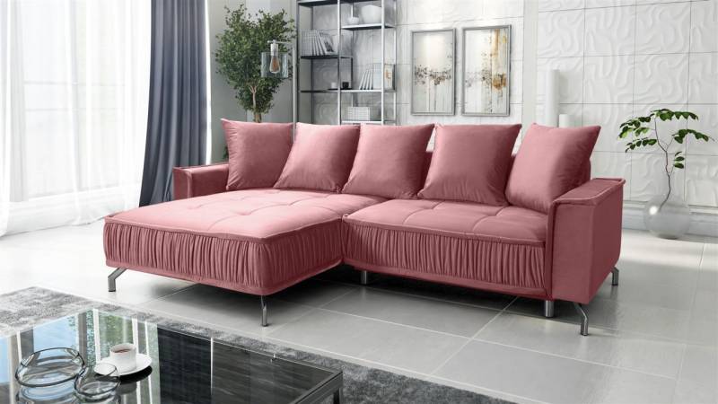 Ecksofa Schlafsofa Sofa FLORENCE Stoff Element Altrosa Ottomane Links von Fun Möbel