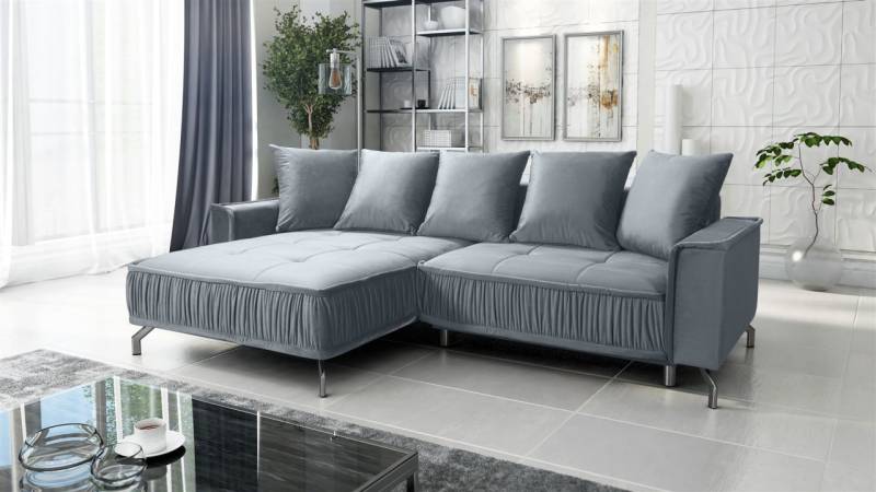 Ecksofa Schlafsofa Sofa FLORENCE Stoff Element Grau Ottomane Links von Fun Möbel