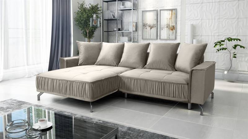 Ecksofa Schlafsofa Sofa FLORENCE Stoff Element Hellbeige Ottomane Links von Fun Möbel