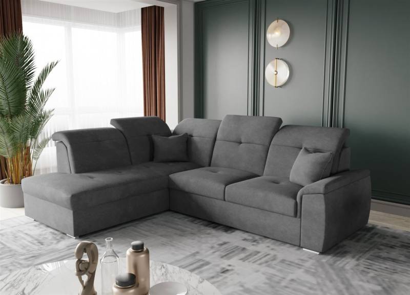Ecksofa Schlafsofa Sofa FREJA Stoff Brooklyn Anthrazit Ottomane Links von Fun Moebel