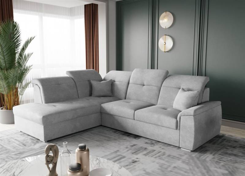 Ecksofa Schlafsofa Sofa FREJA Stoff Brooklyn Hellgrau Ottomane Links von Fun Moebel