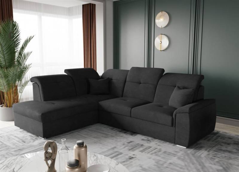Ecksofa Schlafsofa Sofa FREJA Stoff Brooklyn Schwarz Ottomane Links von Fun Moebel