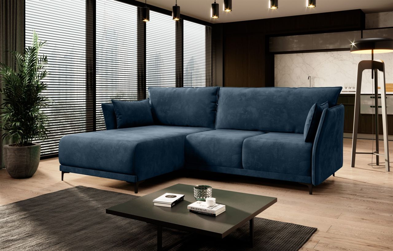 Ecksofa Schlafsofa Sofa GARNIER in Stoff Monolith Blau Ottomane Links von Fun Möbel