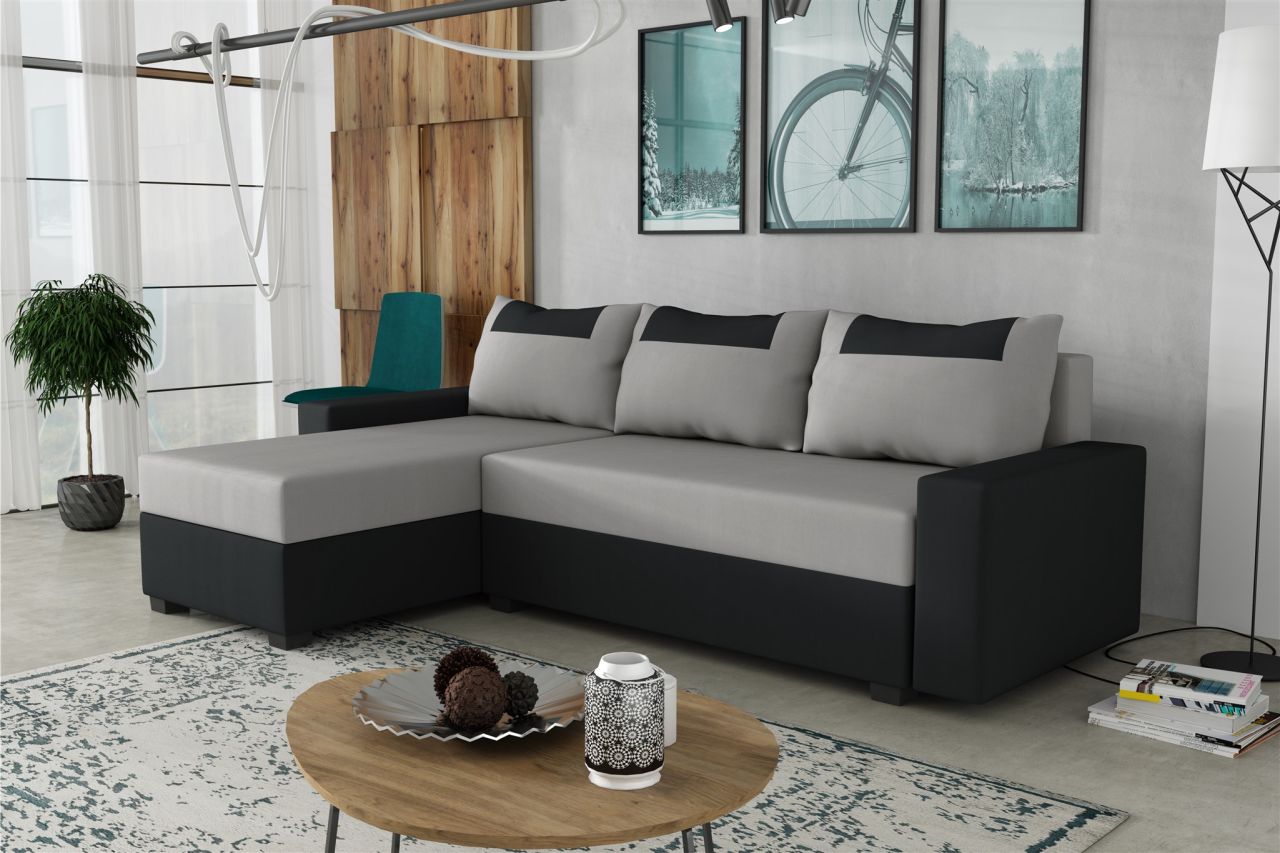 Ecksofa Schlafsofa Sofa HEDVIG Manila Schwarz- Hellgrau Ottomane Links Ecksofa Schlafsofa Sofa HEDVIG Manila Schwarz- Hellgrau Ottomane Links von Fun Möbel