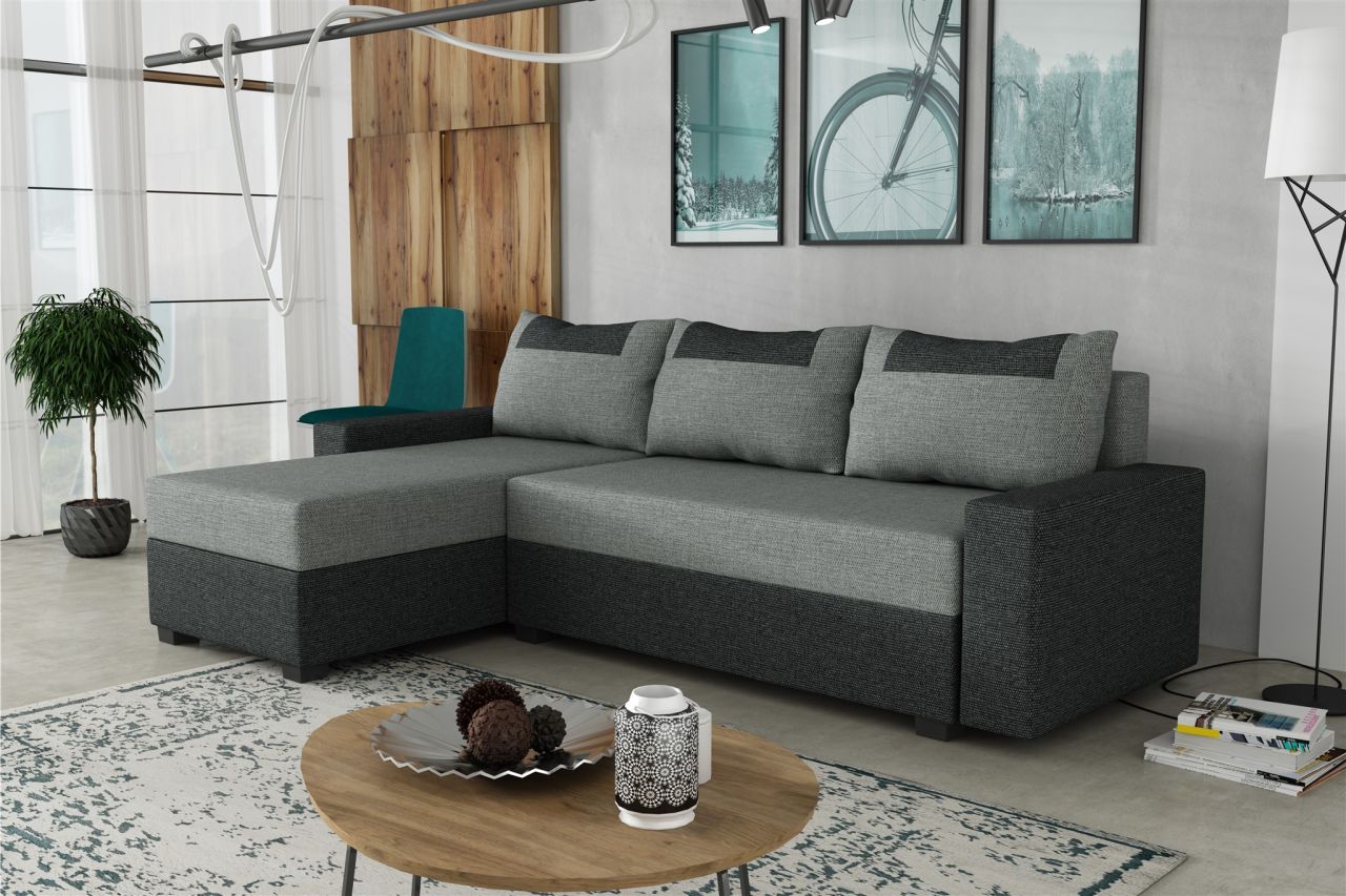 Ecksofa Schlafsofa Sofa HEDVIG Stoff Inari Dunkelgrau- Grau Ottomane Links Ecksofa Schlafsofa Sofa HEDVIG Stoff Inari Dunkelgrau- Grau Ottomane Links von Fun Möbel