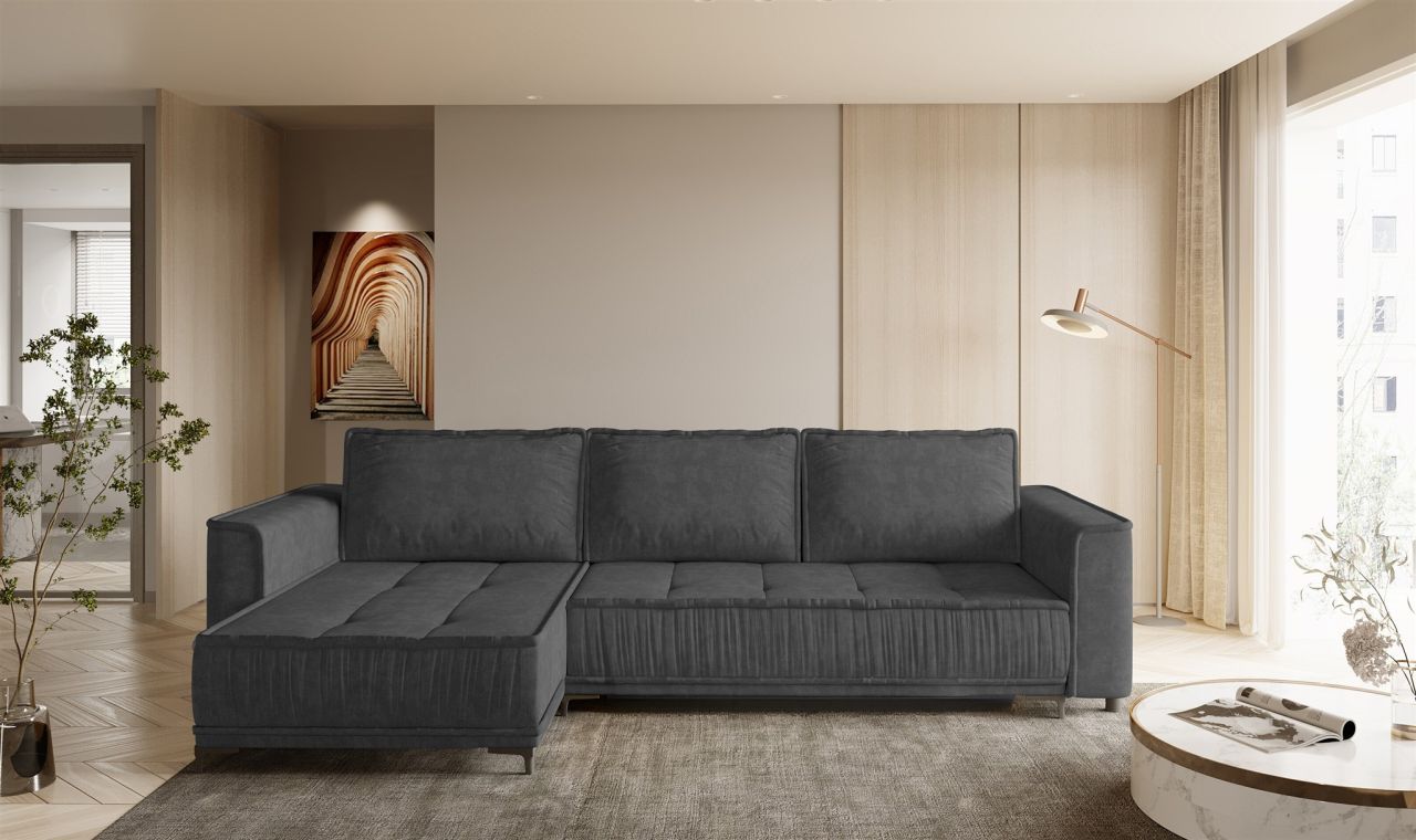 Ecksofa Schlafsofa Sofa JUNA Stoff Terra Dunkelgrau Ottomane Links Ecksofa Schlafsofa Sofa JUNA Stoff Terra Dunkelgrau Ottomane Links von Fun Möbel