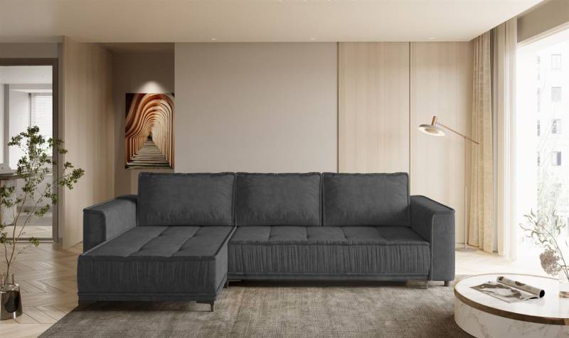 Ecksofa Schlafsofa Sofa JUNA Stoff Terra Dunkelgrau Ottomane Links von Fun Möbel