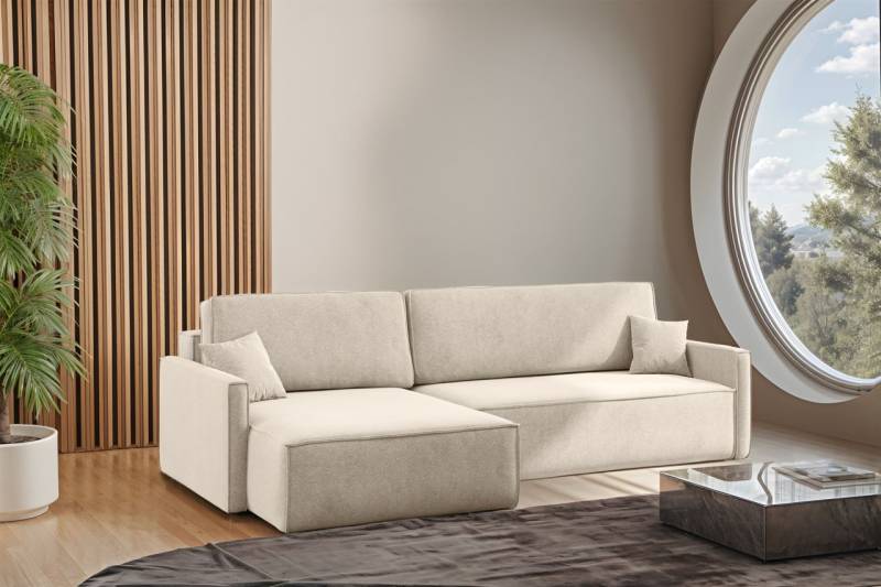 Ecksofa Schlafsofa Sofa LOUIS Stoff Salvador Beige Ottomane Links von Fun Moebel