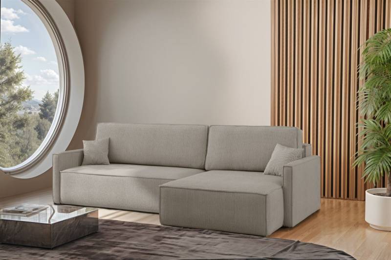 Ecksofa Schlafsofa Sofa LOUIS Stoff Scala Hellgrau Ottomane Rechts von Fun Moebel