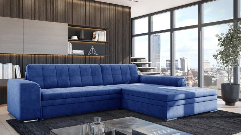 Ecksofa Schlafsofa Sofa LUSAKA in Stoff Fresh Blau Ottomane Rechts von Fun Möbel