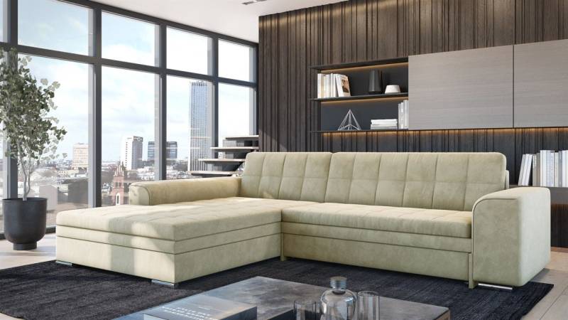 Ecksofa Schlafsofa Sofa LUSAKA in Stoff Fresh Creme Ottomane Links Ecksofa Schlafsofa Sofa LUSAKA in Stoff Fresh Creme Ottomane Links von Fun Möbel