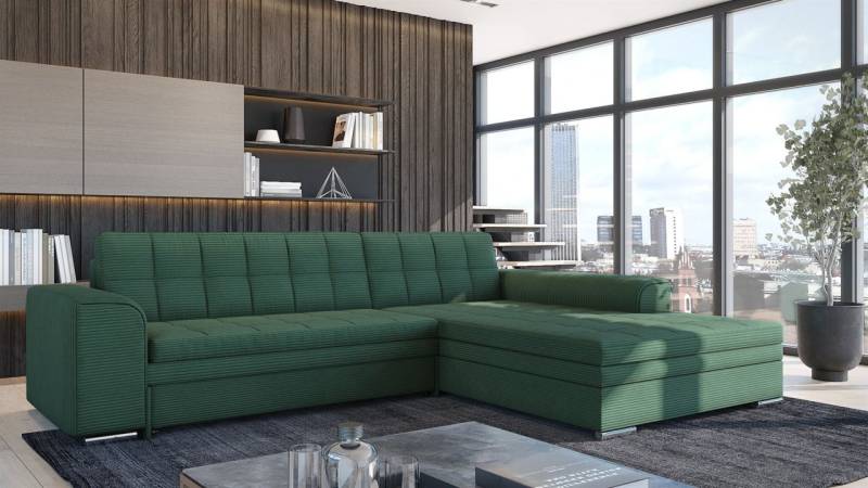 Ecksofa Schlafsofa Sofa LUSAKA in Stoff Lincoln Flaschengrün Ottomane Rechts Ecksofa Schlafsofa Sofa LUSAKA in Stoff Lincoln Flaschengrün Ottomane Rechts von Fun Möbel