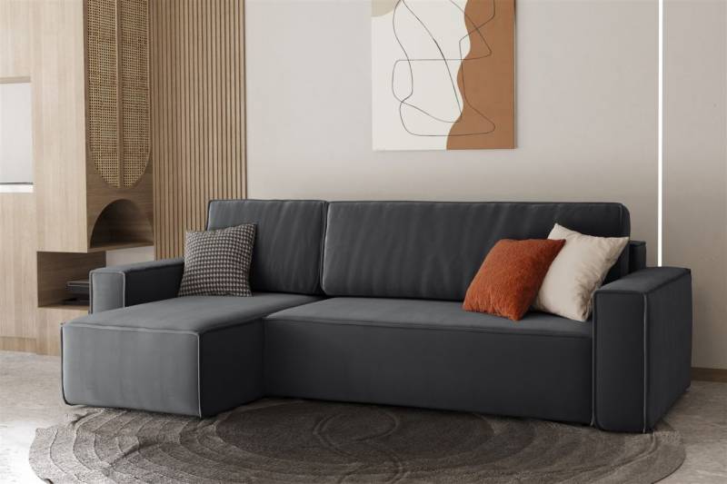 Ecksofa Schlafsofa Sofa MARIS Stoff Anthrazit Ottomane Links von Fun Moebel