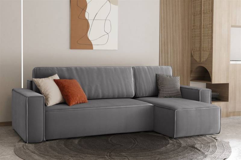 Ecksofa Schlafsofa Sofa MARIS Stoff Grau Ottomane Rechts von Fun Moebel