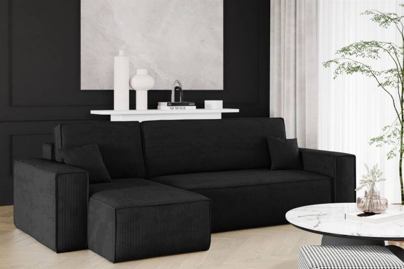 Ecksofa Schlafsofa Sofa MARIS Stoff Poso Schwarz Ottomane Links von Fun Möbel