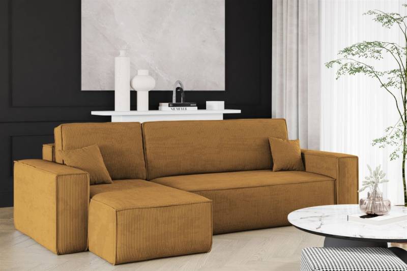 Ecksofa Schlafsofa Sofa MARIS Stoff Poso Senf Ottomane Links von Fun Möbel