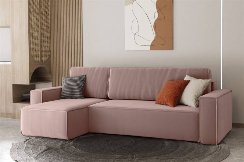 Ecksofa Schlafsofa Sofa MARIS Stoff Rose Ottomane Links von Fun Moebel