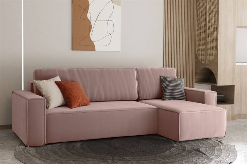 Ecksofa Schlafsofa Sofa MARIS Stoff Rose Ottomane Rechts von Fun Moebel