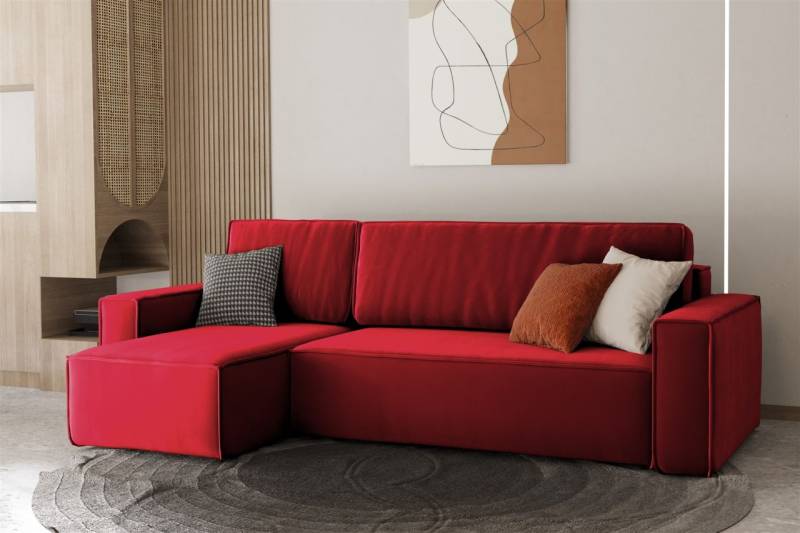 Ecksofa Schlafsofa Sofa MARIS Stoff Rot Ottomane Links von Fun Moebel