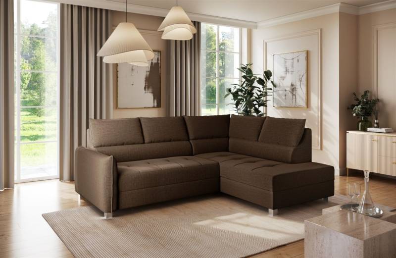 Ecksofa Schlafsofa Sofa MARNO in Stoff Vogue Braun Ottomane Rechts von Fun Möbel