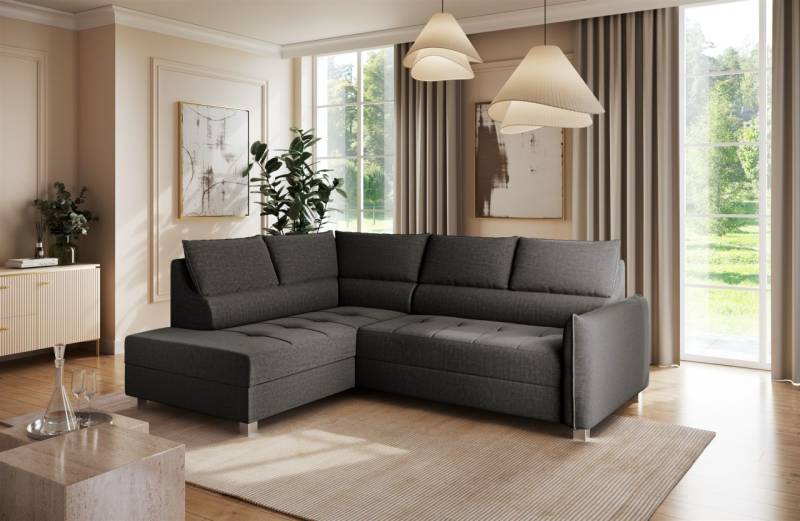 Ecksofa Schlafsofa Sofa MARNO in Stoff Vogue Charcoal Ottomane Links von Fun Möbel