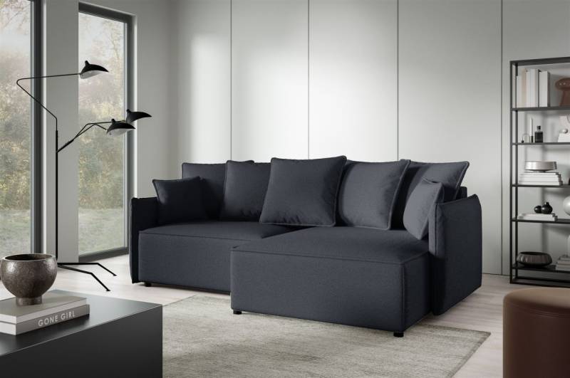 Ecksofa Schlafsofa Sofa MINEA in Stoff Abriamo Anthrazit Ottomane Rechts von Fun Möbel