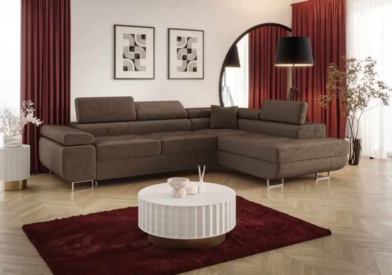 Ecksofa Schlafsofa Sofa MONARO Stoff Monolith Braun Ottomane Rechts von Fun Möbel