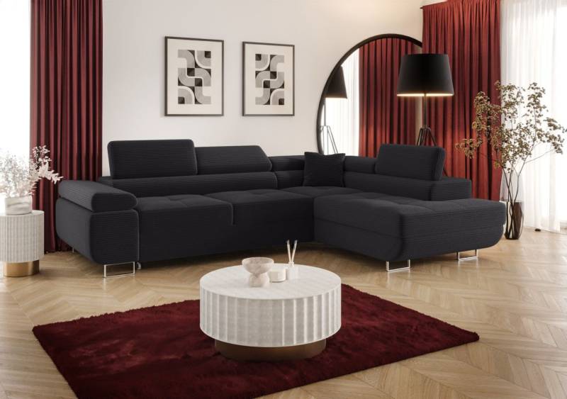 Ecksofa Schlafsofa Sofa MONARO Stoff Poso Dunkelgrau Ottomane Rechts von Fun Möbel