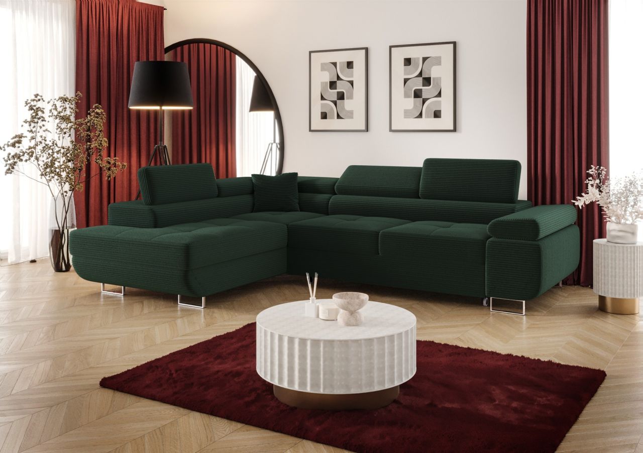 Ecksofa Schlafsofa Sofa MONARO Stoff Poso Grün Ottomane Links von Fun Möbel