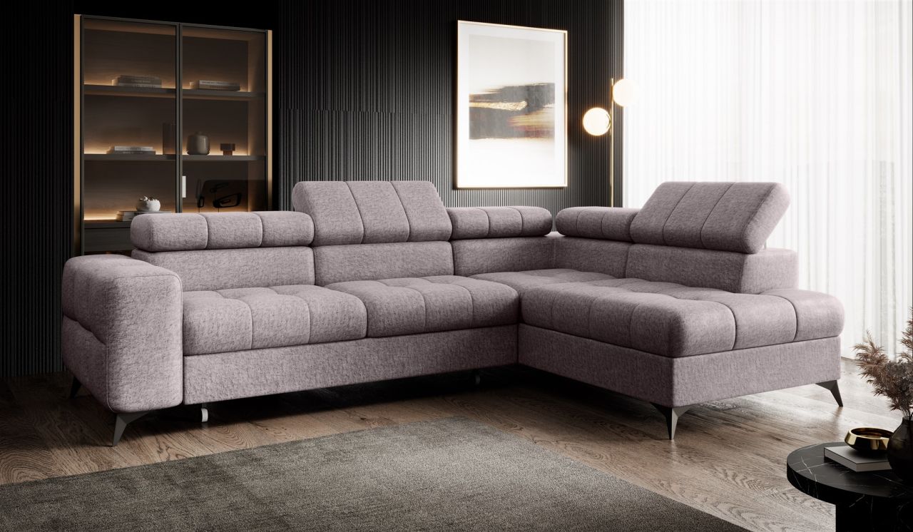 Ecksofa Schlafsofa Sofa SPARKS in Stoff Infinity Silbergrau Ottomane Rechts von Fun Möbel