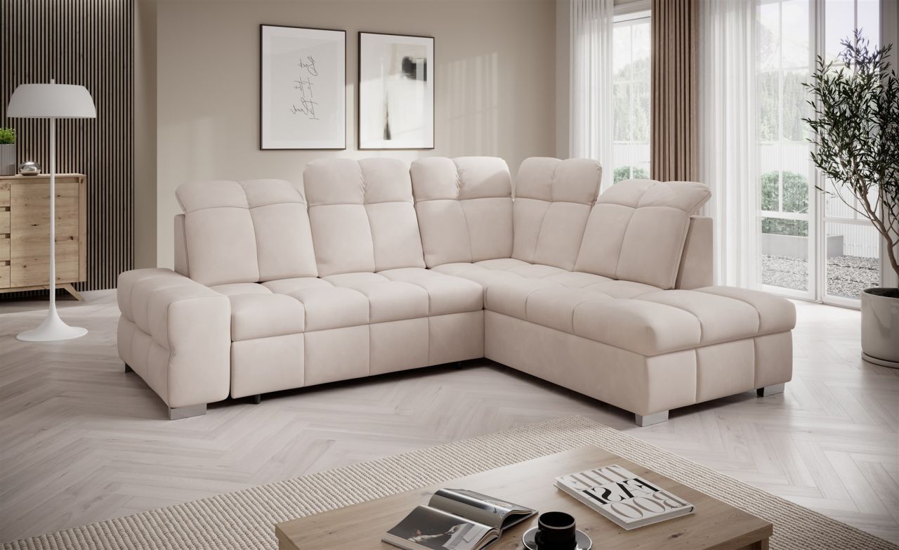 Ecksofa Schlafsofa Sofa TEMPE in Stoff Element Creme Ottomane Rechts von Fun Möbel