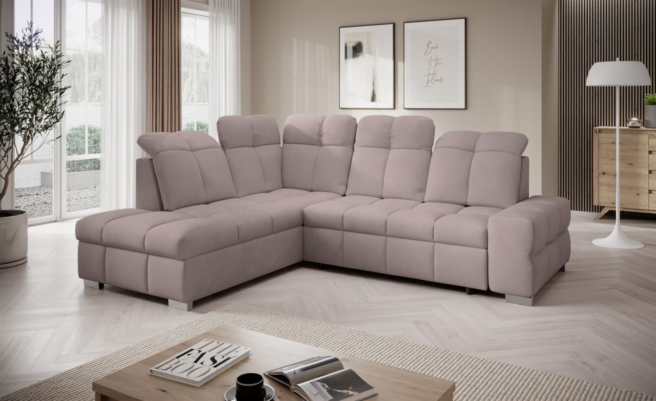 Ecksofa Schlafsofa Sofa TEMPE in Stoff Element Dunkelbeige Ottomane Links von Fun Möbel