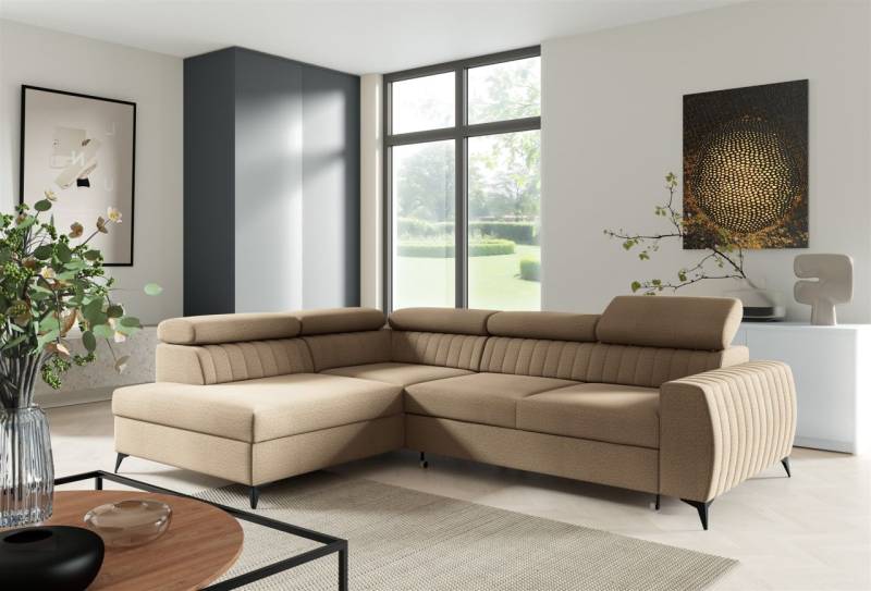 Ecksofa Schlafsofa Sofa TORONTO Stoff Element Beige Ottomane Links von Fun Moebel