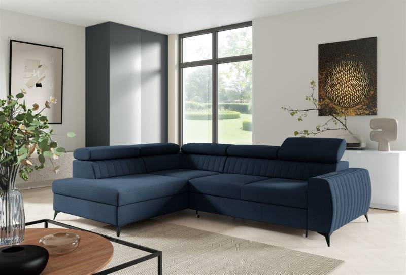 Ecksofa Schlafsofa Sofa TORONTO Stoff Element Blau Ottomane Links von Fun Moebel