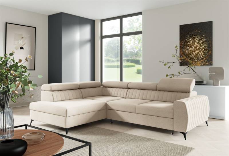 Ecksofa Schlafsofa Sofa TORONTO Stoff Element Creme Ottomane Links von Fun Moebel