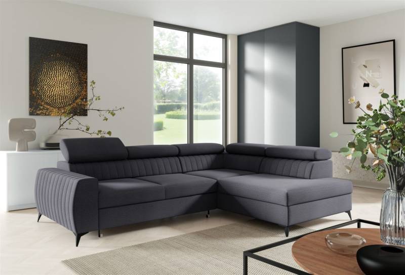 Ecksofa Schlafsofa Sofa TORONTO Stoff Element Graphit Ottomane Rechts von Fun Moebel