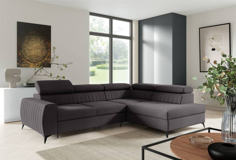 Ecksofa Schlafsofa Sofa TORONTO Stoff Element Schwarz Ottomane Rechts von Fun Moebel