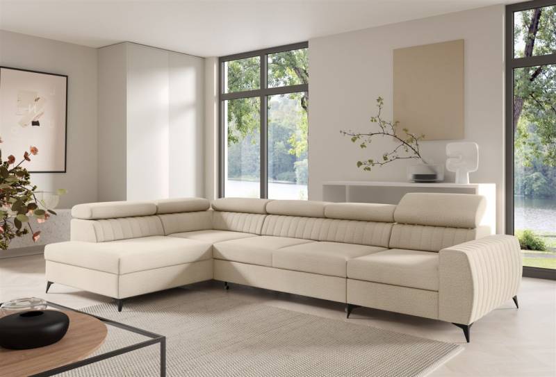 Ecksofa Schlafsofa Sofa TORONTO XL Stoff Element Creme Ottomane Links von Fun Moebel