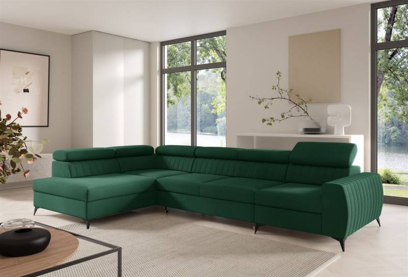 Ecksofa Schlafsofa Sofa TORONTO XL Stoff Element Dunkelgrün Ottomane Links von Fun Moebel
