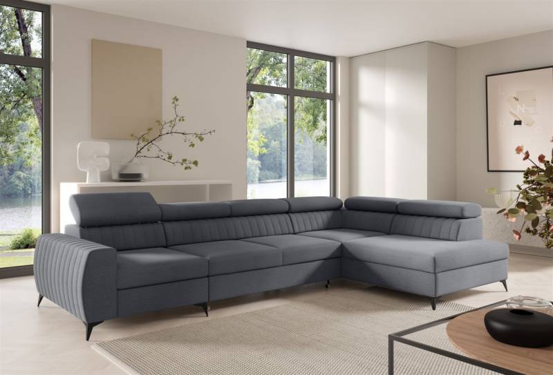 Ecksofa Schlafsofa Sofa TORONTO XL Stoff Element Grau Ottomane Rechts von Fun Moebel
