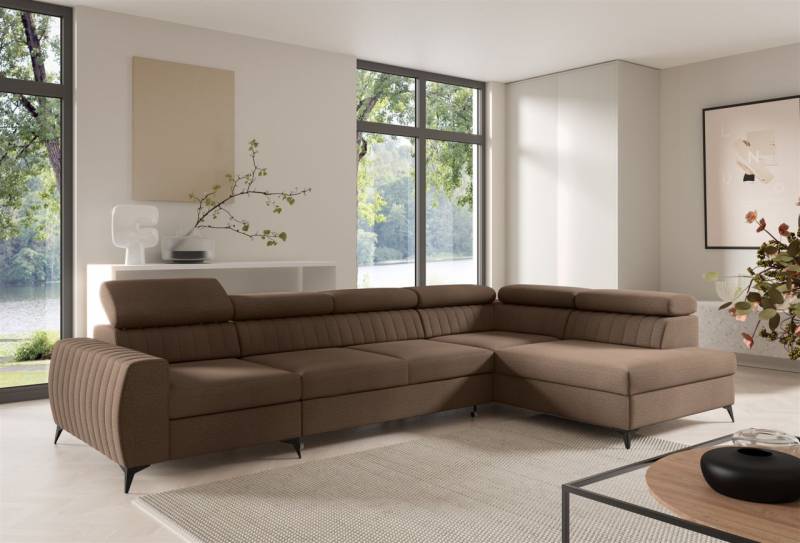 Ecksofa Schlafsofa Sofa TORONTO XL Stoff Element Schokobraun Ottomane Rechts von Fun Moebel