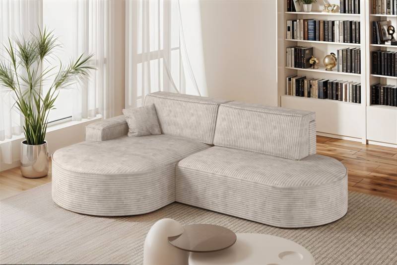 Ecksofa Schlafsofa Sofa VENEDIG Stoff Poso Altweiß Ottomane Links von Fun Möbel