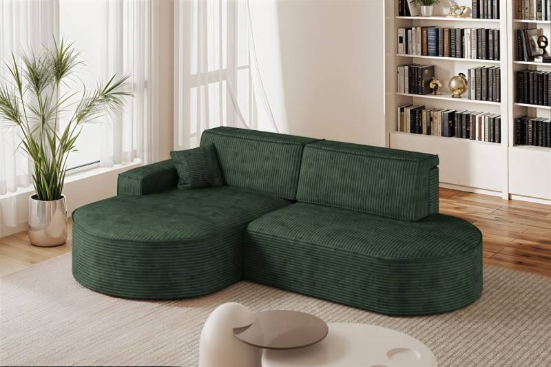 Ecksofa Schlafsofa Sofa VENEDIG Stoff Poso Grün Ottomane Links von Fun Möbel