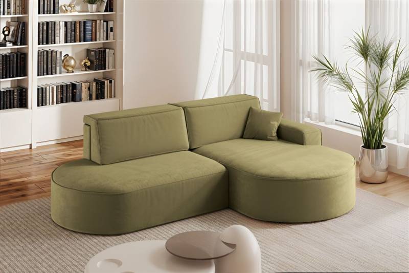 Ecksofa Schlafsofa Sofa VENEDIG Stoff Salvador Olivgrün Ottomane Rechts von Fun Möbel
