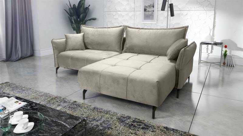 Ecksofa Schlafsofa Sofa VICTORIA Stoff Element Hellbeige Ottomane Rechts von Fun Möbel