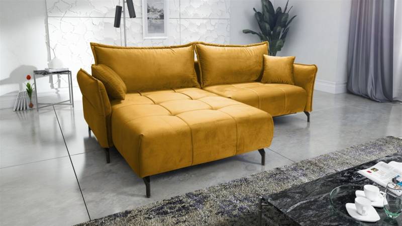 Ecksofa Schlafsofa Sofa VICTORIA Stoff Element Honiggelb Ottomane Links von Fun Möbel