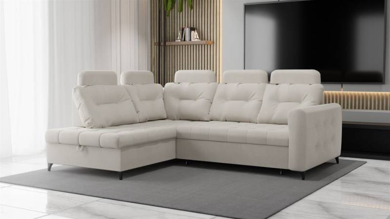 Ecksofa Schlafsofa Sofa WENDIE Stoff Hold Me Hellbeige Ottomane Links von Fun Moebel
